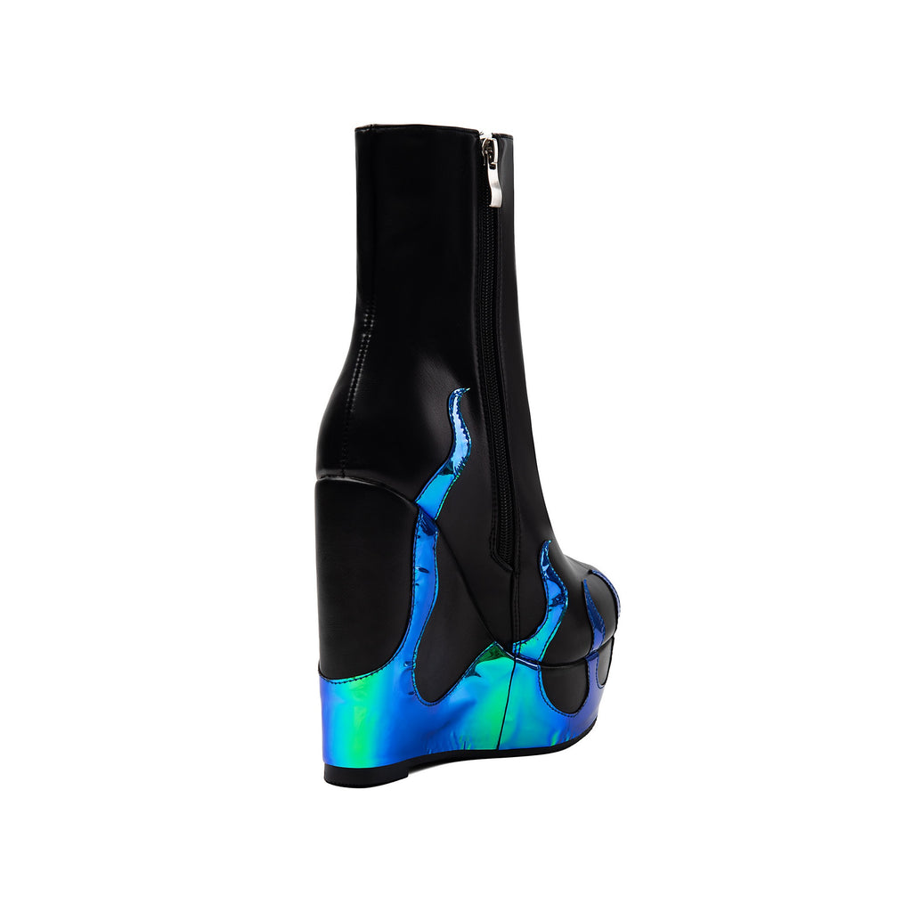 Gothic Flame Sculpted Wedge Ankle Boots – Platform Punk High Heel Booties