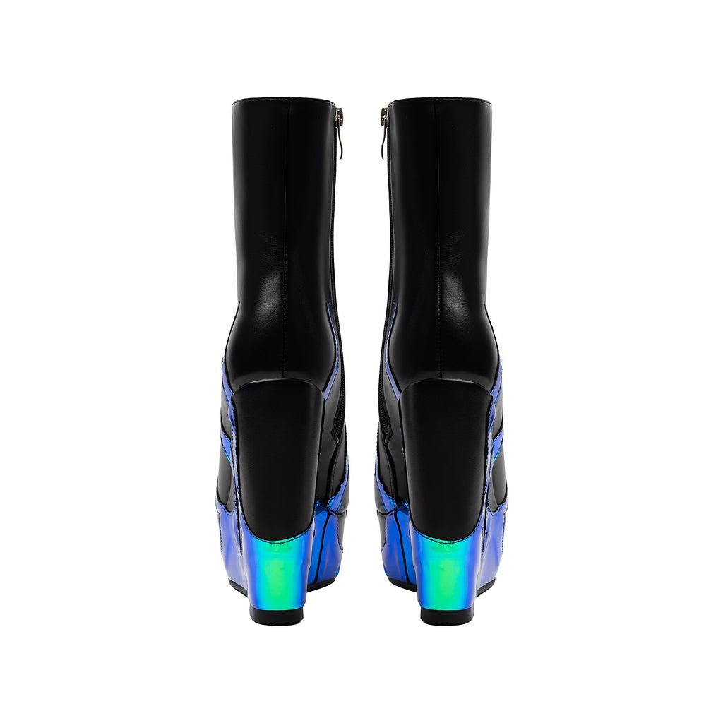 Gothic Flame Sculpted Wedge Ankle Boots – Platform Punk High Heel Booties