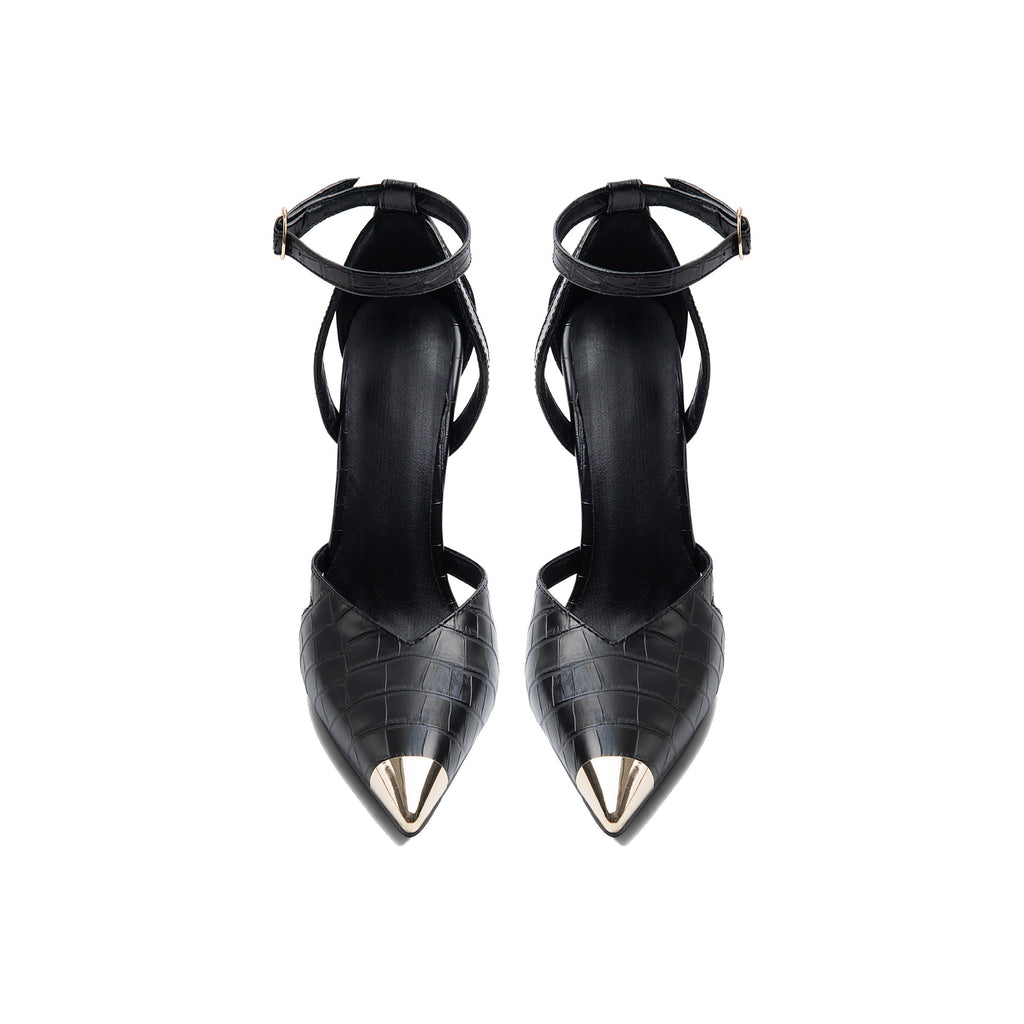 Metallic Cap-Toe Croc Pumps – Pointed Toe Stiletto High Heels