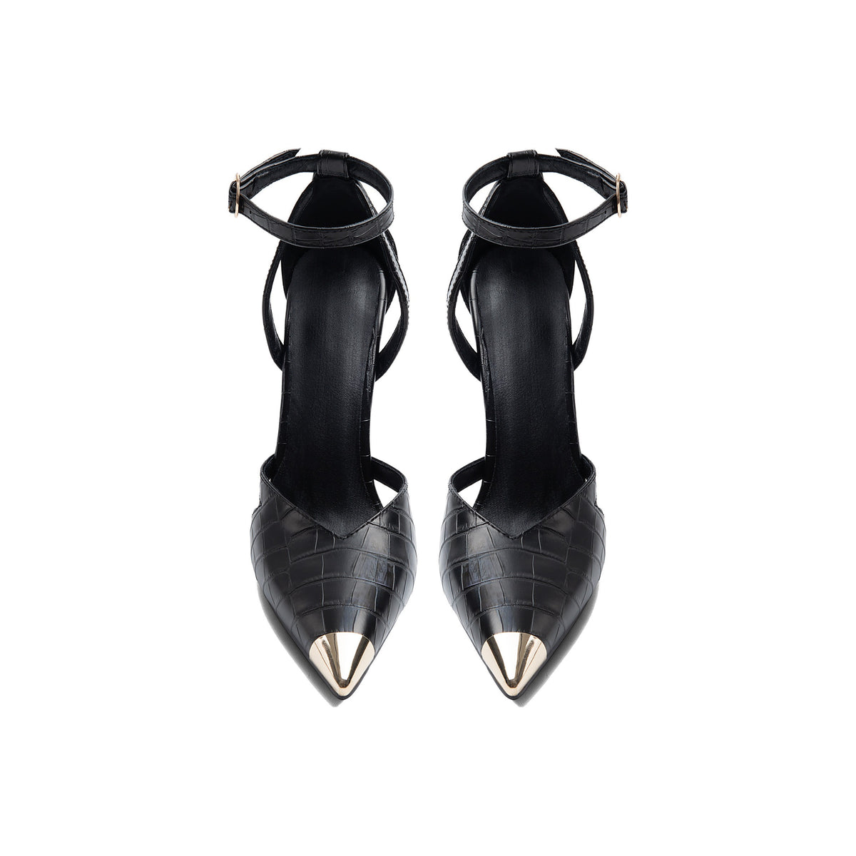 Metallic Cap-Toe Croc Pumps – Pointed Toe Stiletto High Heels