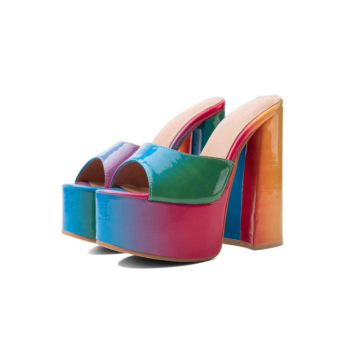 Rainbow Platform Chunky Heel Sandals – Y2K Peep-Toe High Block Heels