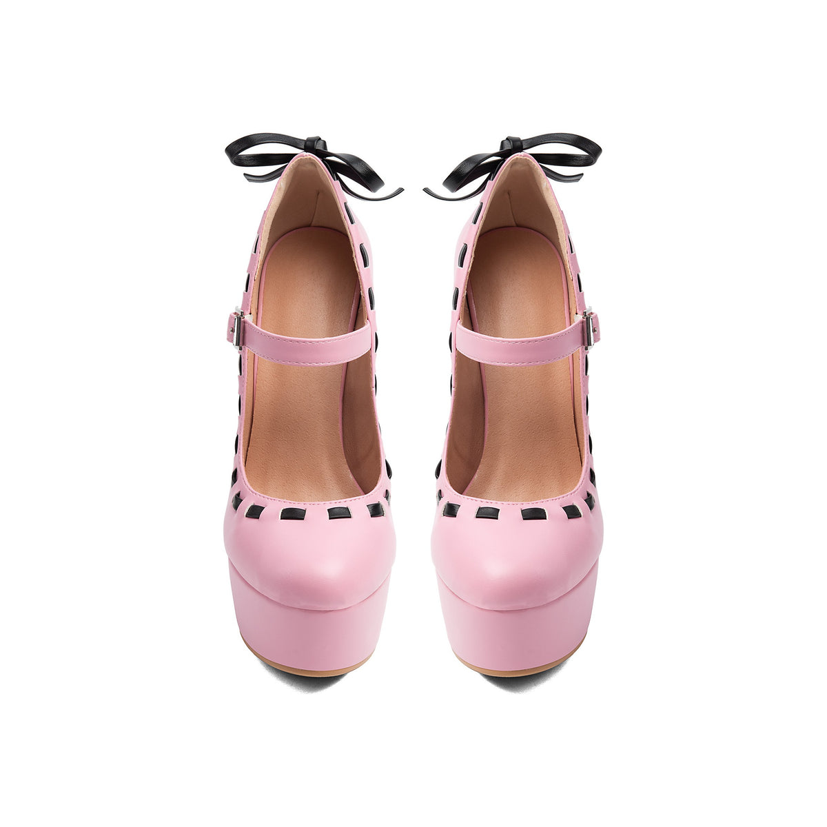 Pink Woven Ribbon Platform Mary Janes – Stiletto High Heel Pumps