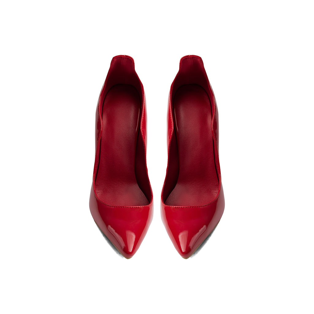 Cherry Red Patent Wavy Pointed-Toe Pumps – Stiletto High Heel Shoes