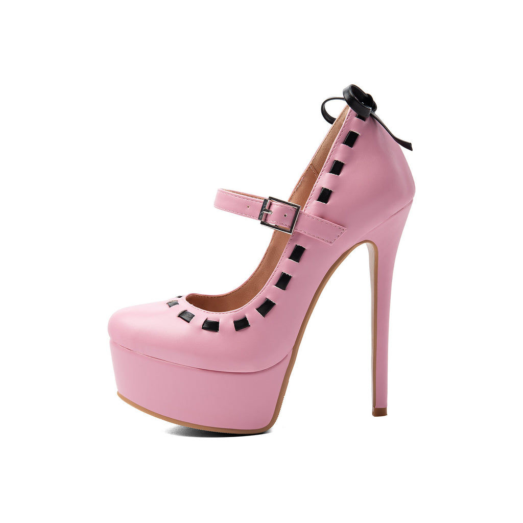 Pink Woven Ribbon Platform Mary Janes – Stiletto High Heel Pumps
