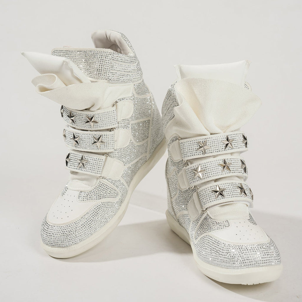Rhinestone Platform Wedge Sneakers – Sparkly Glitter Wedge Boots