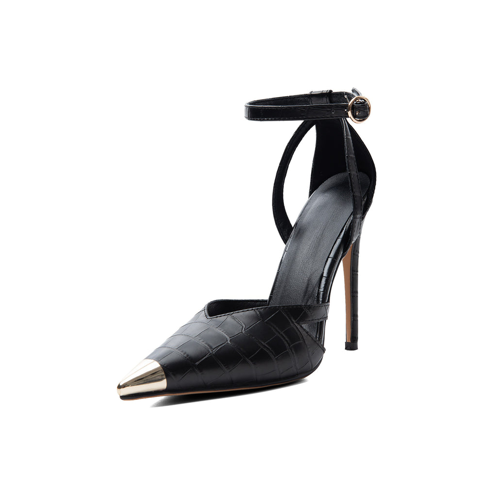 Metallic Cap-Toe Croc Pumps – Pointed Toe Stiletto High Heels