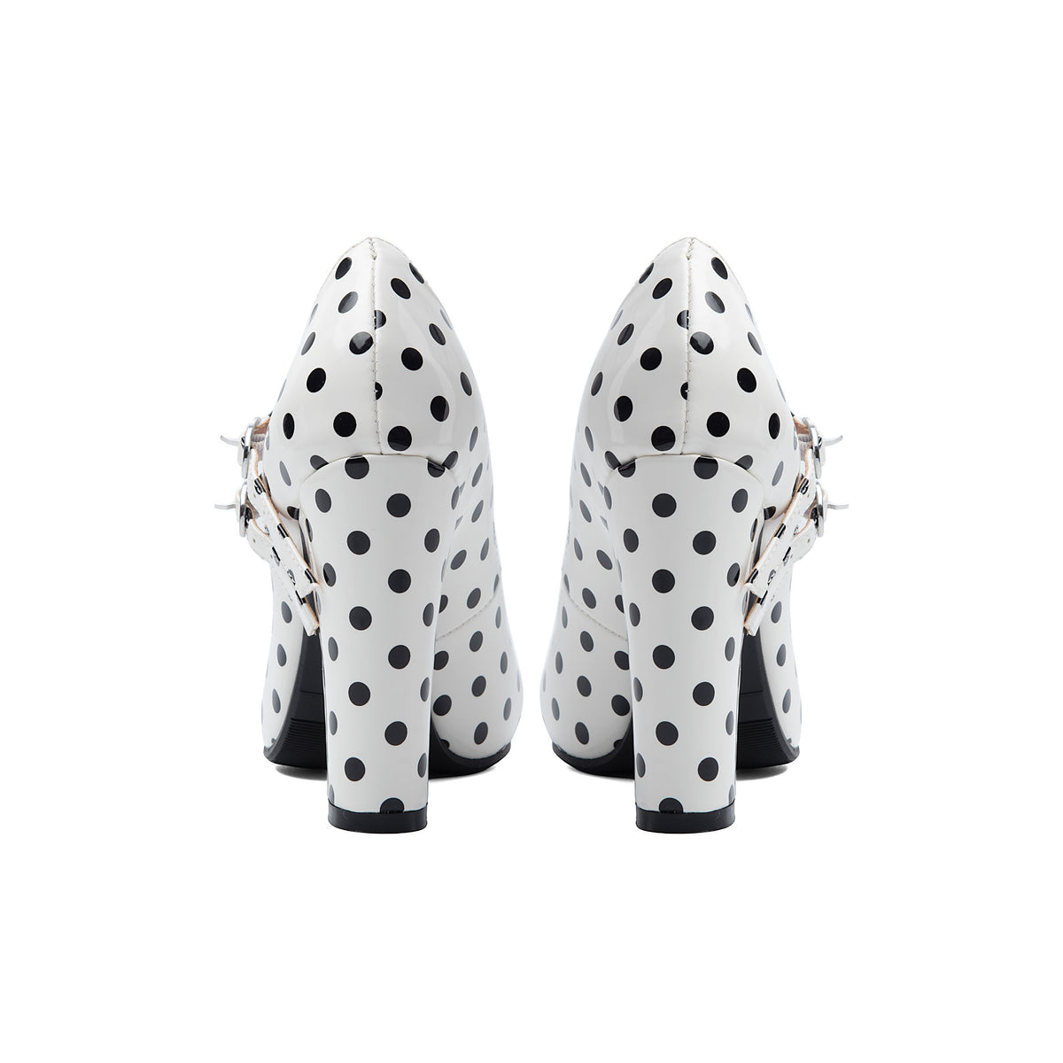 Vintage Polka Dot Double Strap Mary Janes – Chunky Block High Heel Pumps