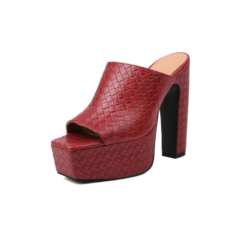 Texture Platform Mules – Chunky Block Heel Slide Sandals