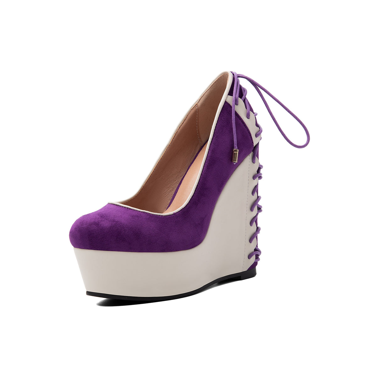 Purple Suede Corset Wedge Pumps – Platform High Heel Shoes