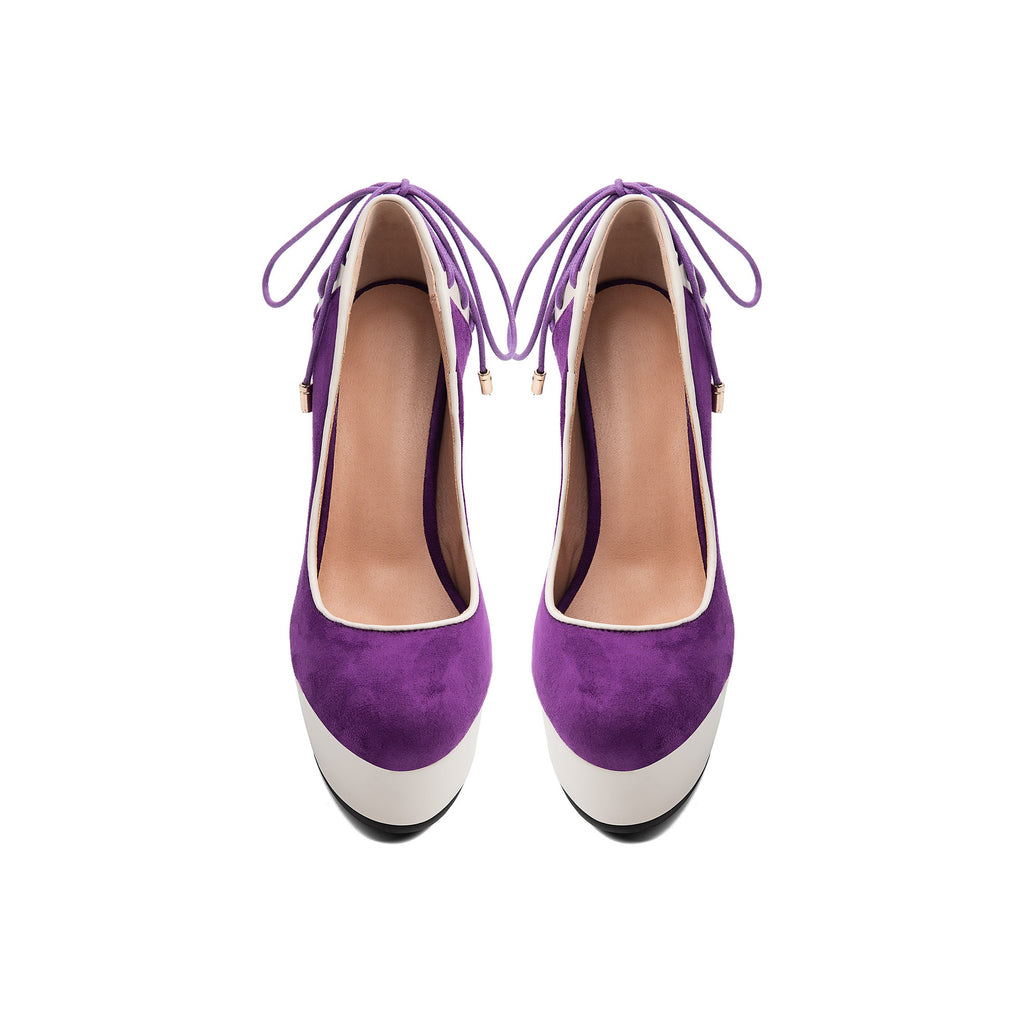 Purple Suede Corset Wedge Pumps – Platform High Heel Shoes