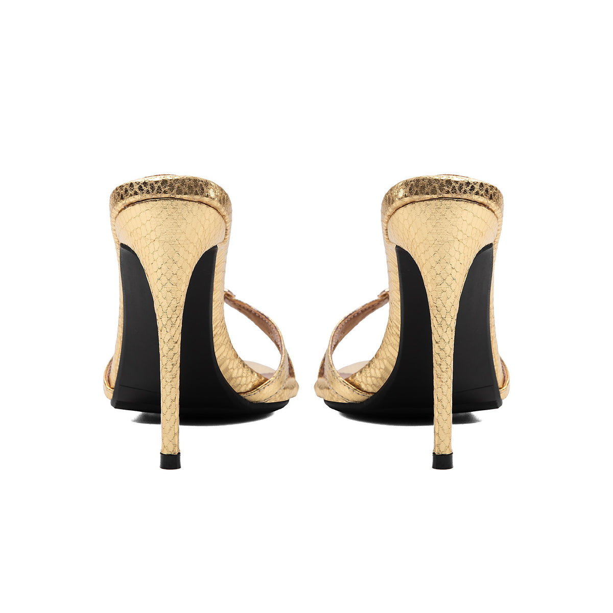 Metallic Gold Snake Print Stiletto Sandals – Pointed-Toe Runway High Heels