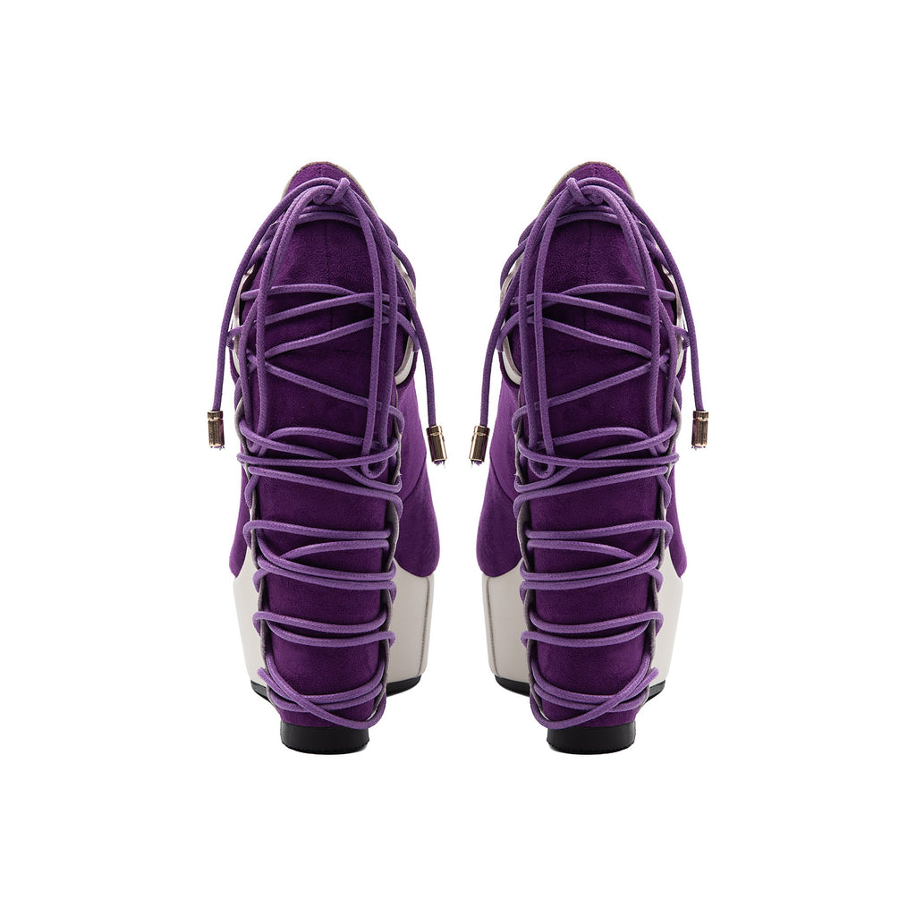 Purple Suede Corset Wedge Pumps – Platform High Heel Shoes