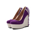 Purple Suede Corset Wedge Pumps – Platform High Heel Shoes