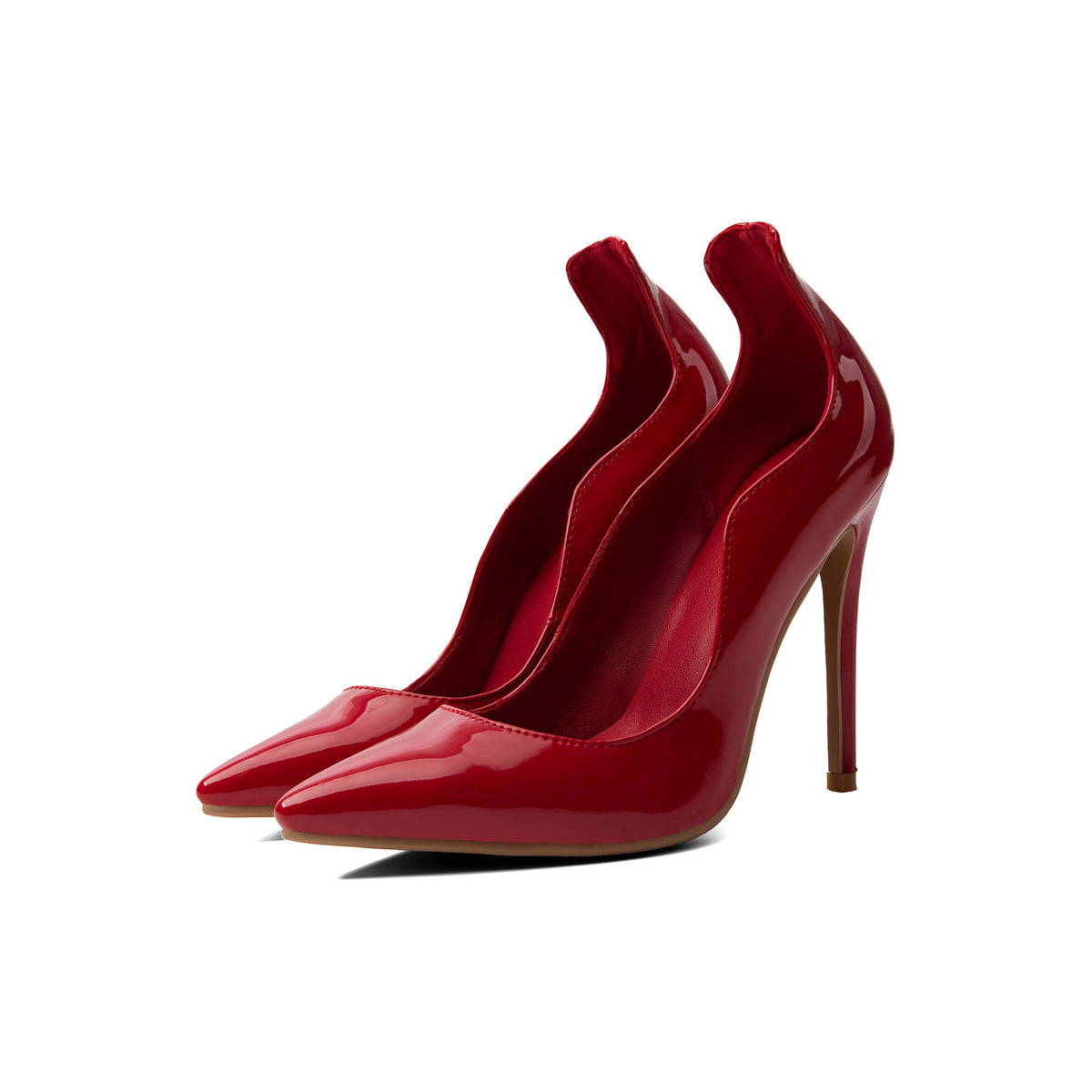 Cherry Red Patent Wavy Pointed-Toe Pumps – Stiletto High Heel Shoes