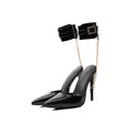 Black Patent Ankle Cuff Chain Pumps – Pointed Toe Stiletto High Heels