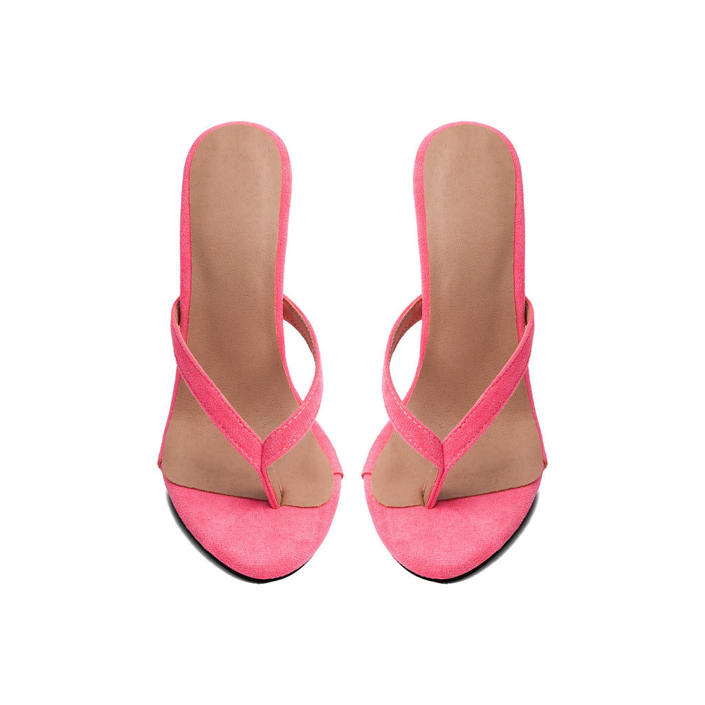 Women's  Wedge Sandals –  Pink Peep-Toe High Heel Mules