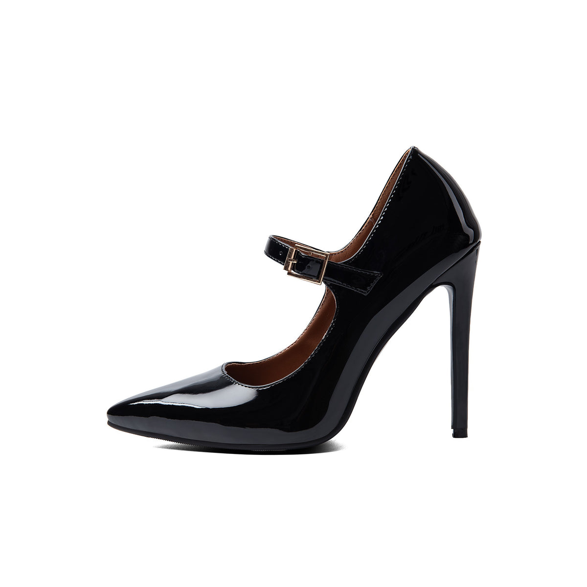 Black Patent Pointed-Toe Mary Janes – Stiletto High Heel Pumps