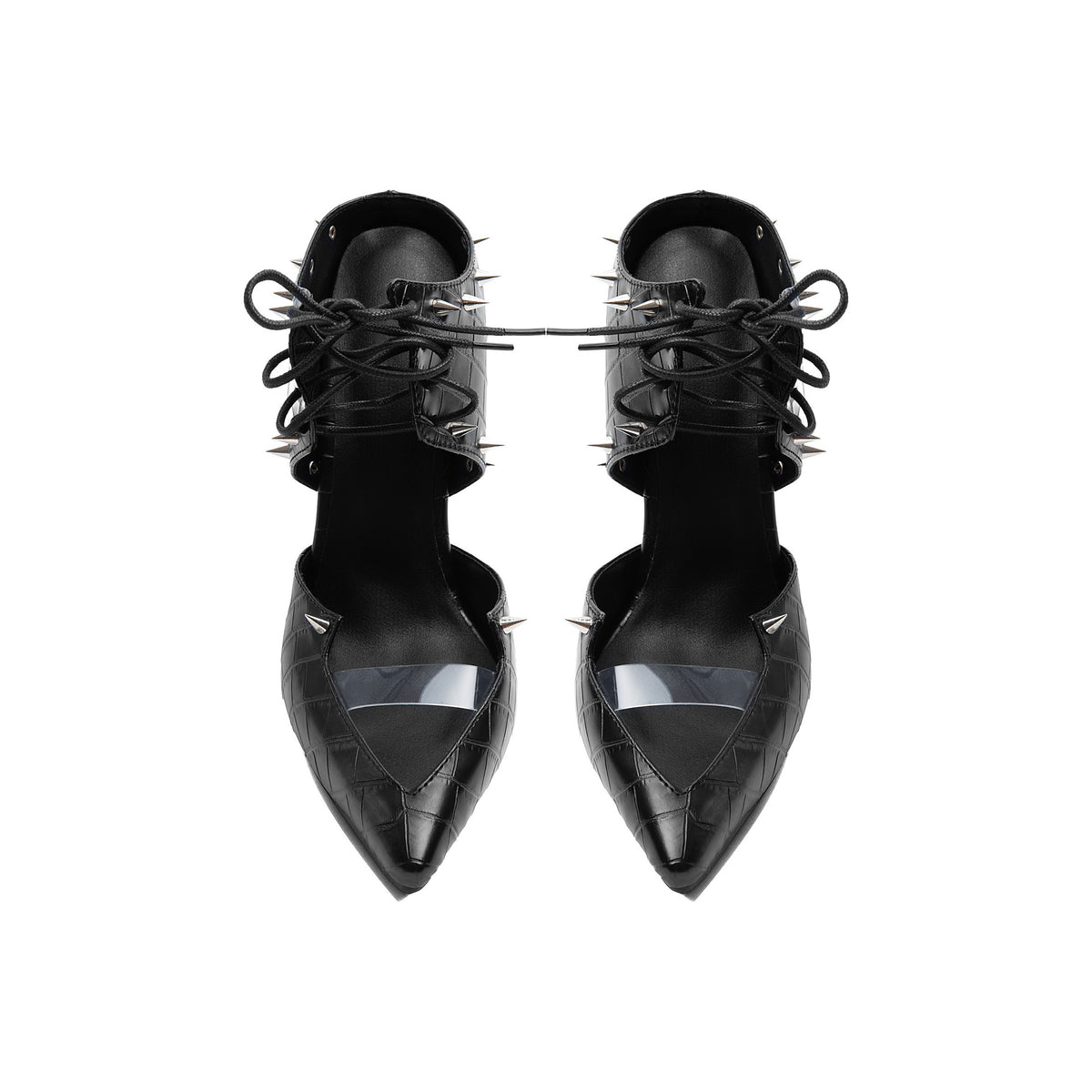 Punk Spiked Croc Lace-Up Pumps – Pointed Toe Stiletto High Heels