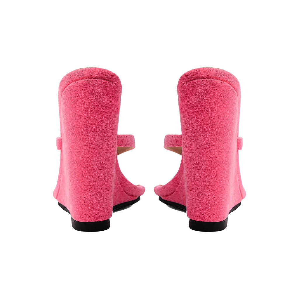 Women's  Wedge Sandals –  Pink Peep-Toe High Heel Mules