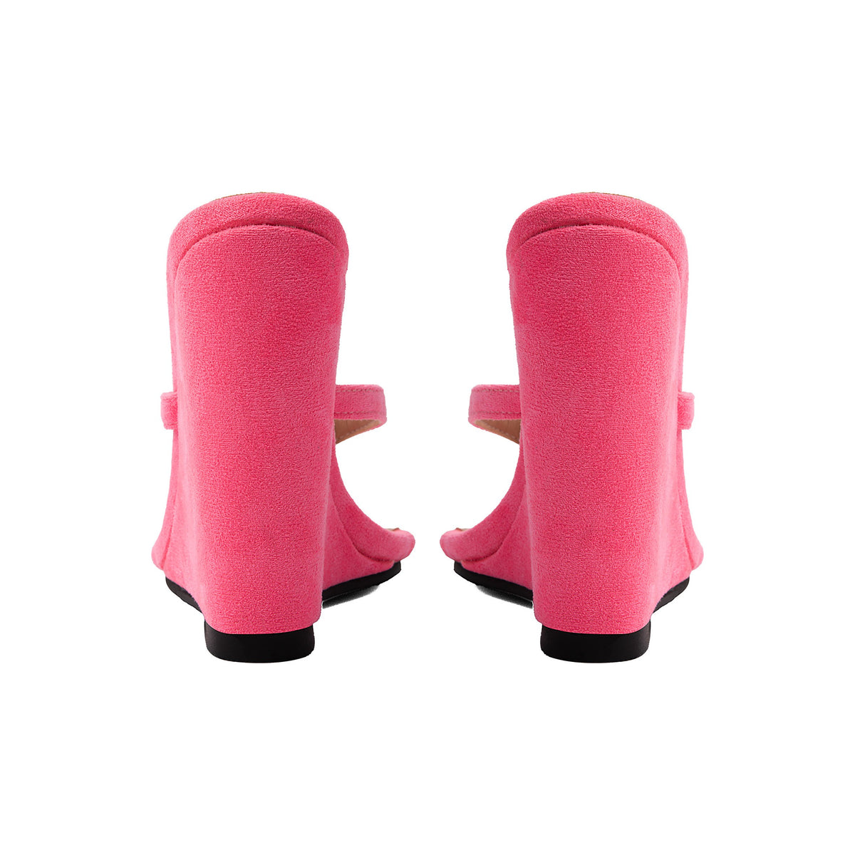 Women's  Wedge Sandals –  Pink Peep-Toe High Heel Mules