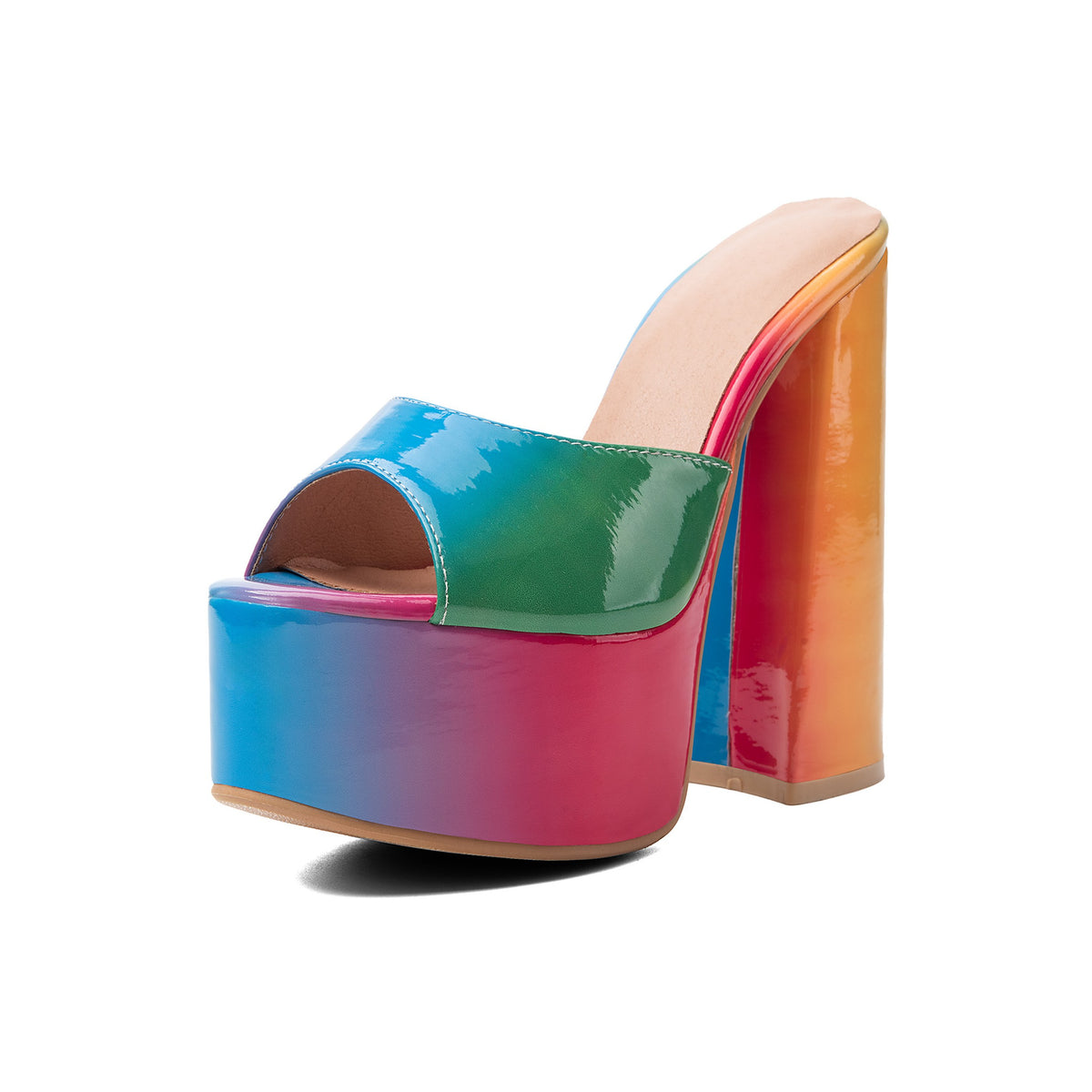 Rainbow Platform Chunky Heel Sandals – Y2K Peep-Toe High Block Heels