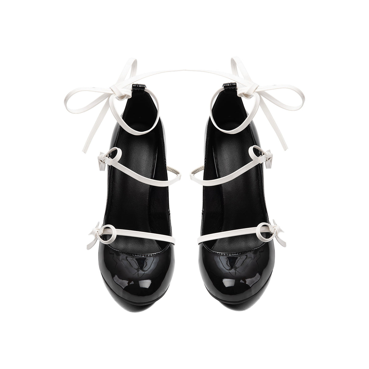 Contrast Bow Triple Strap Mary Janes – Chunky Block High Heel Pumps