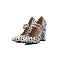 Vintage Polka Dot Double Strap Mary Janes – Chunky Block High Heel Pumps