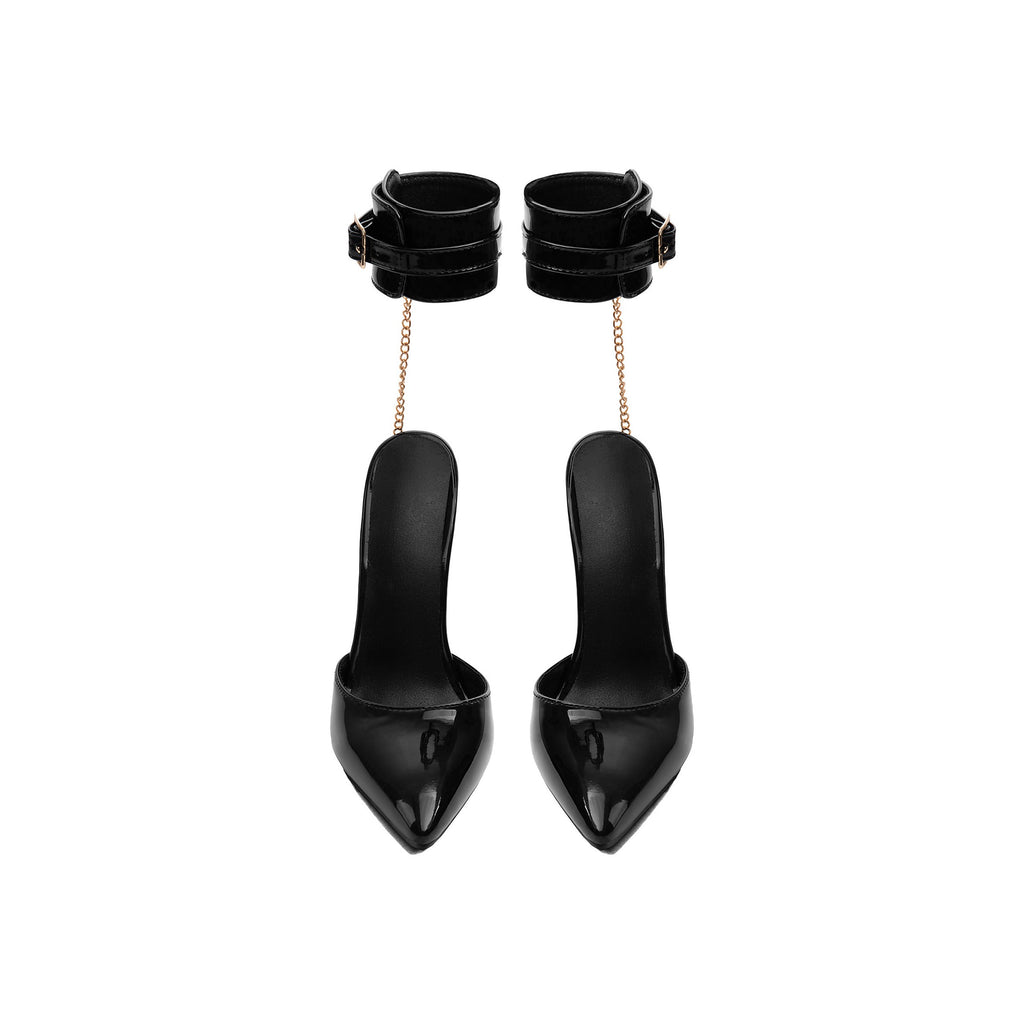 Black Patent Ankle Cuff Chain Pumps – Pointed Toe Stiletto High Heels
