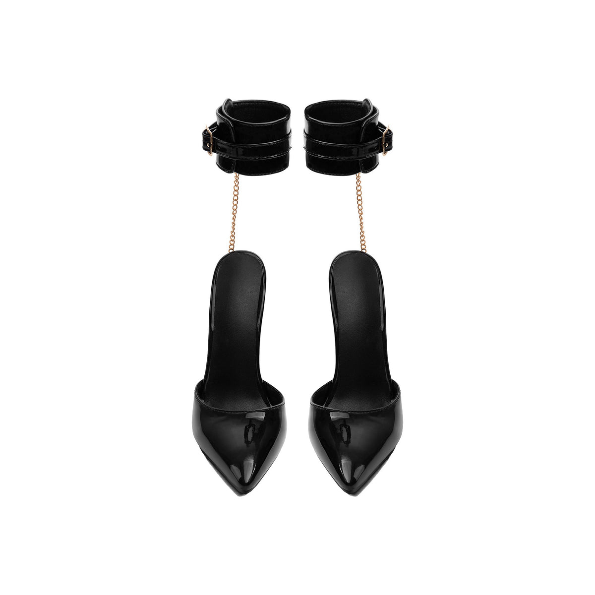 Black Patent Ankle Cuff Chain Pumps – Pointed Toe Stiletto High Heels