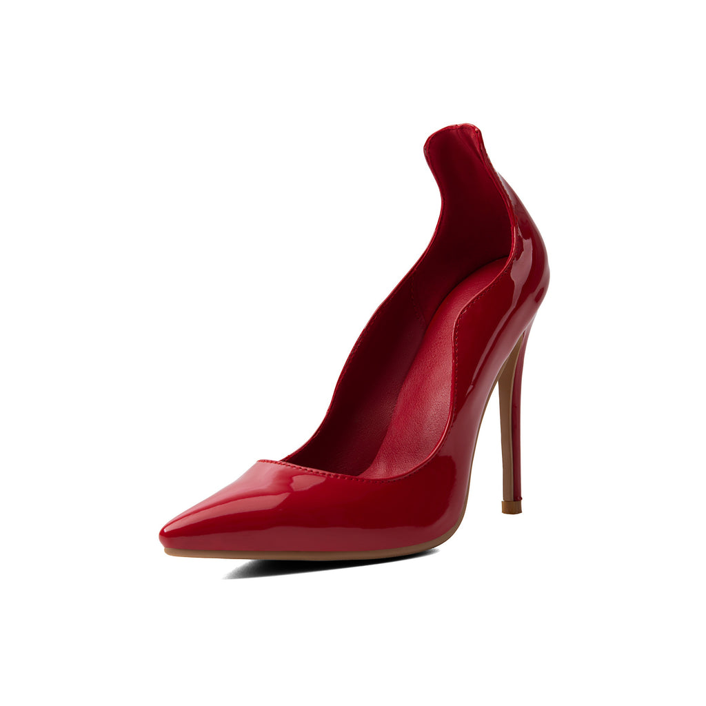 Cherry Red Patent Wavy Pointed-Toe Pumps – Stiletto High Heel Shoes