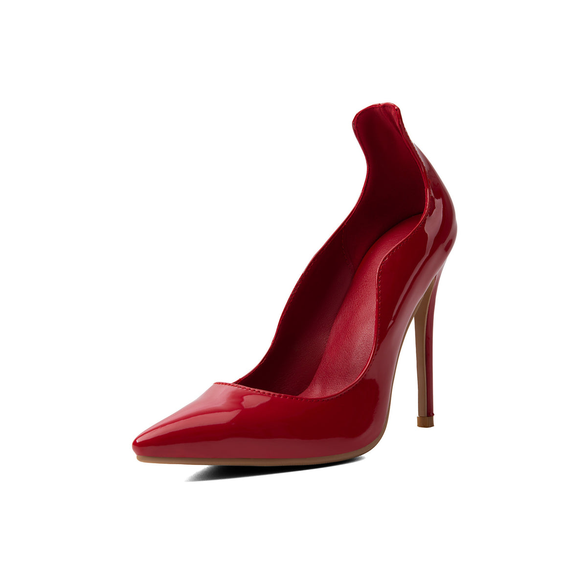 Cherry Red Patent Wavy Pointed-Toe Pumps – Stiletto High Heel Shoes