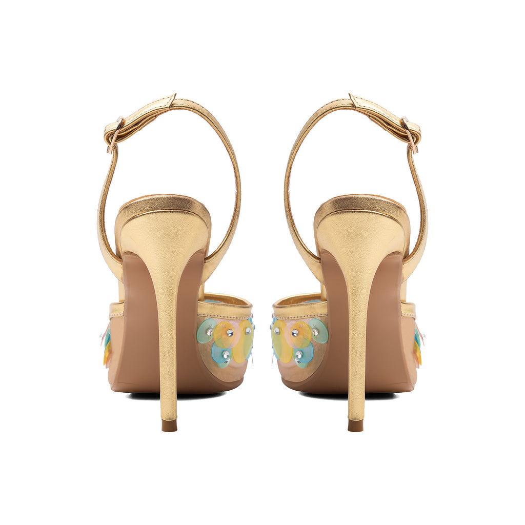 Metallic Gold Sequin Slingback Pumps – Pointed Toe Stiletto High Heels