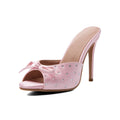 Sparkly Rhinestone Stiletto Sandals – Pink Crystal High Heel Slip-On Party Shoes