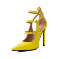 Yellow Pointed-Toe Chunky Heel Pumps with Buckle Strap