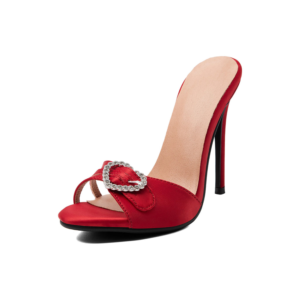 Red Satin Peep-Toe Stiletto Heels – High Heel Evening Sandals