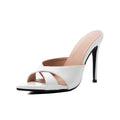 Pointed Peep-Toe Stiletto Mules – Glossy Patent Leather Crossover High Heel Sandals