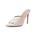 Stiletto Mules – Sheer Mesh Crisscross Strappy High Heel Sandals