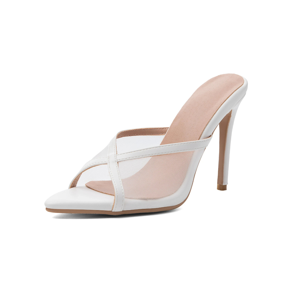 Stiletto Mules – Sheer Mesh Crisscross Strappy High Heel Sandals