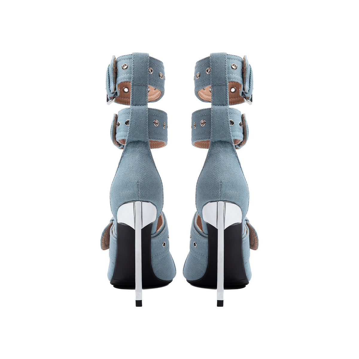 Y2K Denim Buckle Gladiator Pumps – Pointed Toe Stiletto High Heels