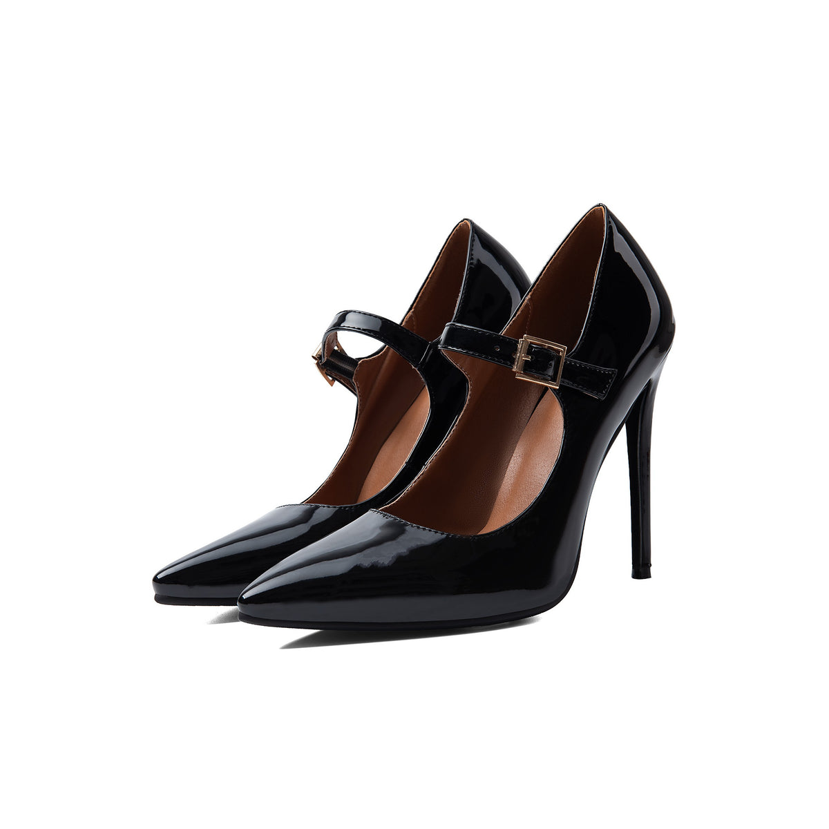 Black Patent Pointed-Toe Mary Janes – Stiletto High Heel Pumps
