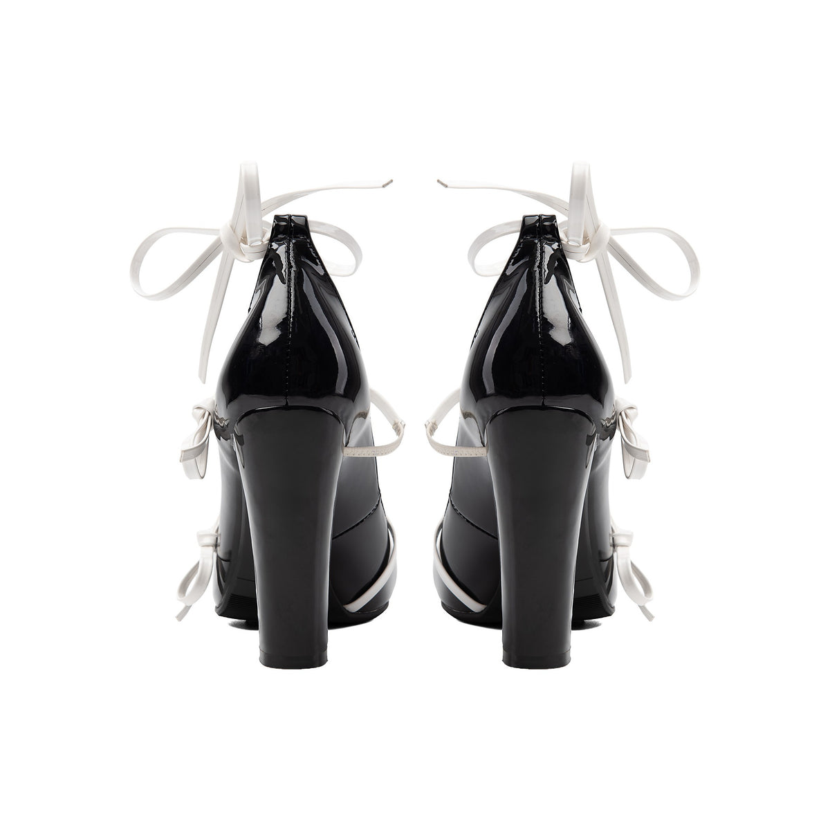 Contrast Bow Triple Strap Mary Janes – Chunky Block High Heel Pumps