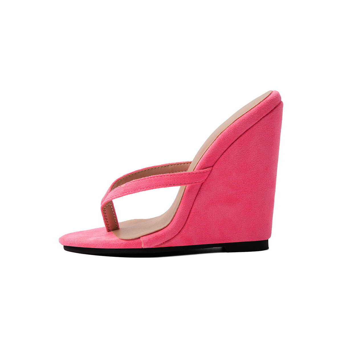 Women's  Wedge Sandals –  Pink Peep-Toe High Heel Mules