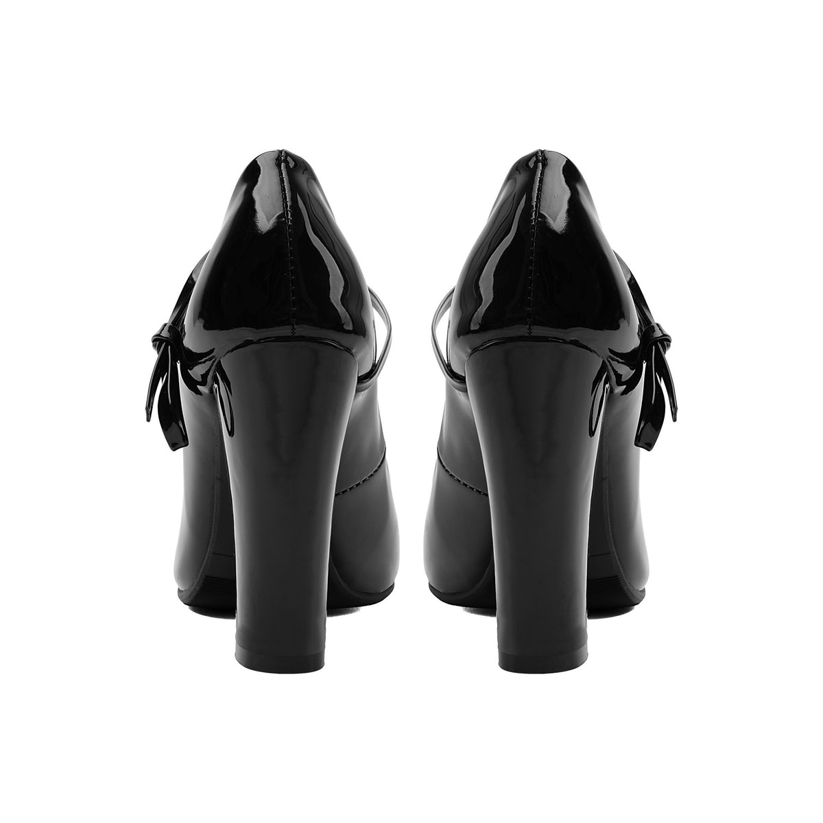 Black Patent Bow Mary Janes – Chunky Block High Heel Pumps