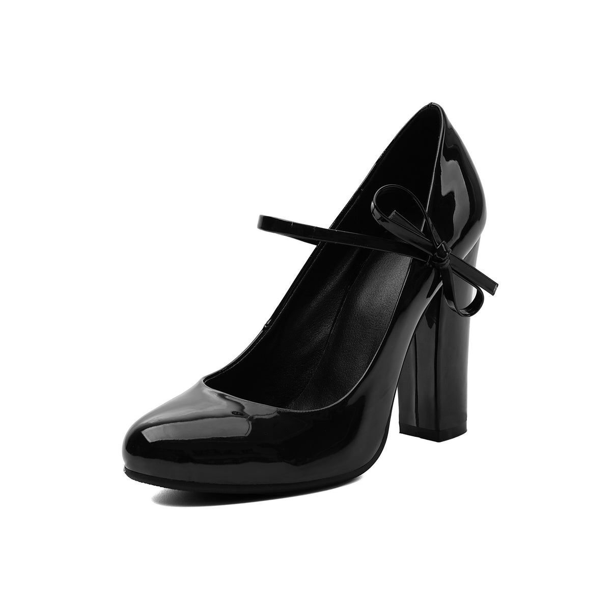 Black Patent Bow Mary Janes – Chunky Block High Heel Pumps