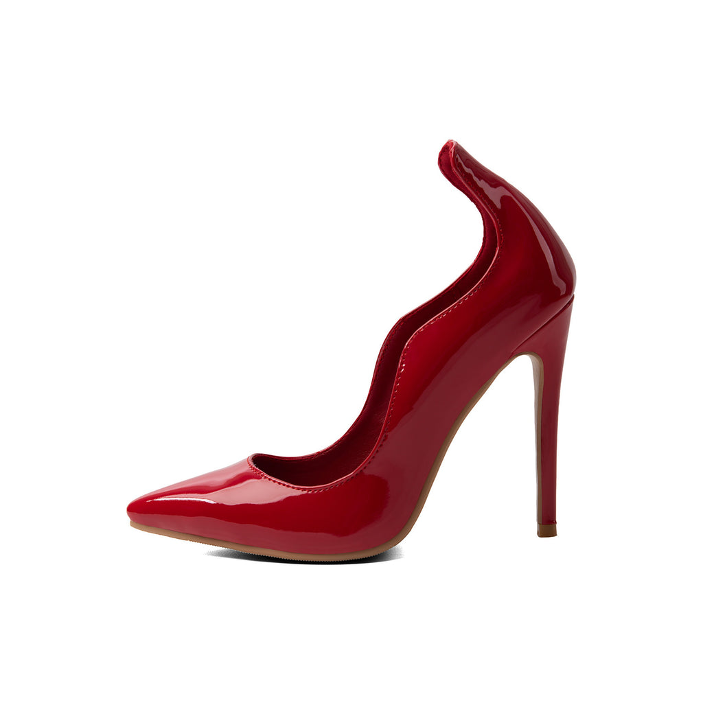 Cherry Red Patent Wavy Pointed-Toe Pumps – Stiletto High Heel Shoes