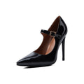 Black Patent Pointed-Toe Mary Janes – Stiletto High Heel Pumps
