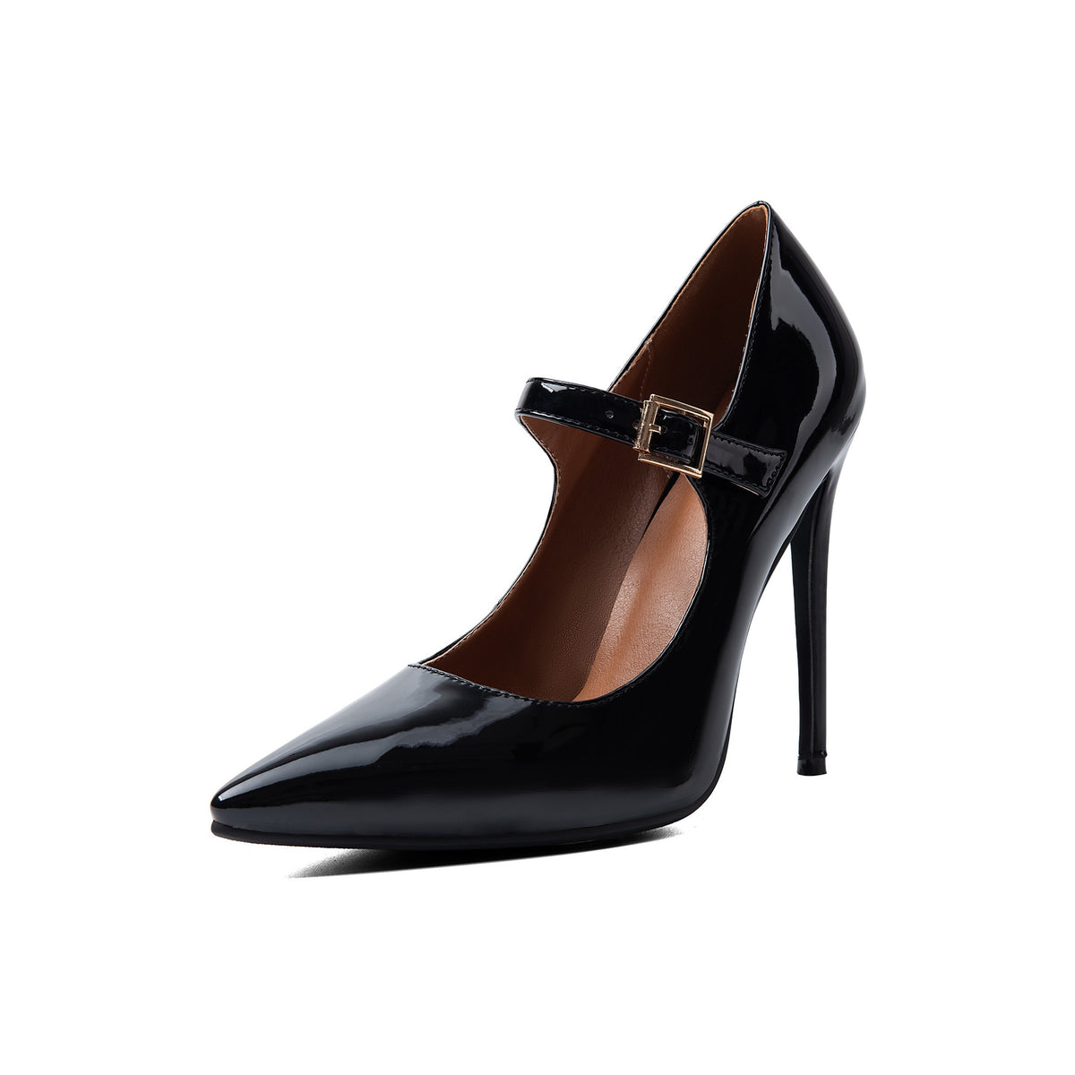 Black Patent Pointed-Toe Mary Janes – Stiletto High Heel Pumps
