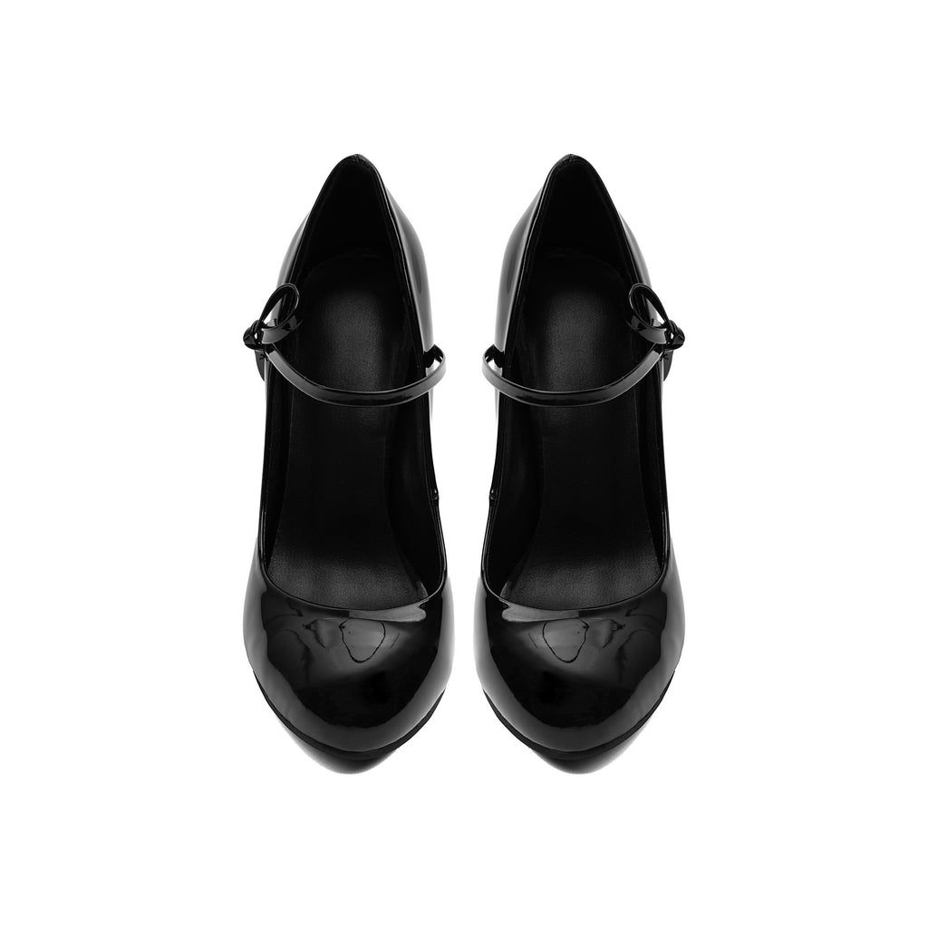 Black Patent Bow Mary Janes – Chunky Block High Heel Pumps