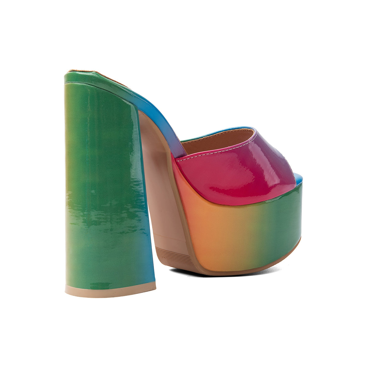 Rainbow Platform Chunky Heel Sandals – Y2K Peep-Toe High Block Heels